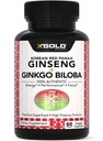 koreansk rød Panax Ginseng 1200mg + Ginkgo Biloba - Extra styrke Root Extract pulver Supplement w / høy Ginsenosides Vegan Capsules for energi, ytelse og fokus - Supplement for menn og kvinner