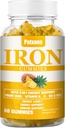 1 Pakke 100MG jerntilskudd Gummies for kvinner og menn - med vitamin A, C, B - Energistøtte for jernmangel, Anemi, voksne og barn, Pineapple Flavor Gummy, 60ct.