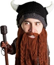 Beard Head Viking Pillager - Original Håndlaget Knit Viking Horn Helmet og bevegelig flettet brun/svart Beard