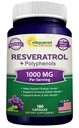 aSquared Nutrition Natural Resveratrol med rødvin ekstrakt - 180 kapsler - Trans Resveratrol Antioksidant Supplement piller for ren hjerte helse - Extra styrke Trans-Resveratrol