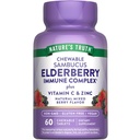 Naturens sannhet Elderbær immunkompleks | 60 Chewable tabletter | Plus vitamin C & sink | Blandet Berry | Vegan, ikke-GMO, & Glutenfri Supplement
