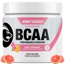 Honning Badger BCAA + EAA Aminosyrer pulver, BCAA + L-Glutamine, Keto, Vegansk, Sukkerfri for menn og kvinner, Hydration & Post trening Muskelgjenoppretting Drikkeblanding, Rosa Lemonade, 30 Serveringer