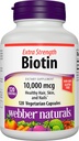 Weber Naturals Biotin 10 000 mcg, ekstra styrke, 120 kapsler, sunn hår, hud og negler, vitamin Supplement, Vegansk