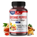 Cayenne Pepper 7 i 1 - - med Ginger, Turmeric, kanel, svart pepper - fremmer Digestive Systemfunksjon (150-dagers forsyning (pakke med 1))