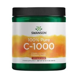 Swanson Vitamin C pulver 100% ren askorbinsyre, immunsystem støtte, hud helse, kardiovaskulær helse, antioksidant supplement 1000 mg (per servering) 1 lb. 454 g