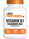BulkSupplements.com Thiamin HCl Kapsler - Thiamine Hydrochloride, Vitamin B1 Kosttilskudd - Glutenfri, 1 Kapsel per servering, 500 Count (Pack of 1)