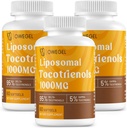 Liposomal Tocotrienols 1000mg - høy biotilgjengelighet Vitamin E Tocotrienols Supplements,95% Delta & 5% Gamma Tocotrienol Kapsler støtte hud,Bone,Antioksidant,180 Softgels