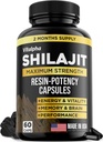 Resin-Potency Shilajit Kapsler (50% Fulvic Acid) - 500 mg Max Potency Extract - Organic Shilajit - laget i USA - 85+ Spor Mineraler - månedlig forsyning - 60 teller