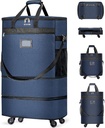 Suitkasser med hjul Expanderbar Bag Foldbar Suit Case med 4 Universell Hjul Sammenleggbar Rolling Travel Bag Stor kapasitet Duffel Bag (Blue)