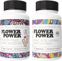 Flower Power - Passion Piller Libido Booster & Boric Acid Suppositories – All-Naturlig Feminin Care Bundle for forbedret Libido, Odor Control, og balansert Vaginal helse – 60 Vegan Kapsler, 600 mg – Ma