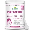 Zazzee PREGNOSITOL Powder, 6 måneders forsyning, Myo-Inositol og D-Chiro-Inositol 40:1 Fertilitetsblanding, Free Scoop for eksakt dosering, premiumbalansert formel, 183 serveringer, vegansk, all-naturlig og ikke-GMO