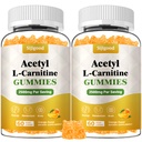 2 Pakke Acetyl L-karnitin Supplement, Naturlig ernæringstilskudd for økt energi, immunitet, Vegan, Orange Flavor, 120 Antall