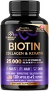 Keratin - klinisk testet kosttilskudd - Håret vekst støtte, hud og negler - 25000 mikrog vitaminer B2, B3, B6 & B7 + B1 - laget i USA - kvinner og menn | 120 kapsler