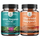Bundle av Liver Support NAC Supplement med Melk Thistle Extract, N Acetyl Cysteine og Artichoke, og Herbal Thyroid Support Complex - Potent Kelp Iodine for hormonbalanse - Mood & Energy
