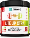 Zhou Lite opp Xtra - Sukker gratis pre trening pulver for kvinner og menn, Preworkout Supplement med koffein for ren energi, Aminosyre støtte, Hydrate & Focus, Plante Basert - 30 Scoops