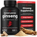 NutraChamps Korean Red Panax Ginseng Capsules Extra Styrke Ginsenosides for energi, fokus, ytelse, vitalitet og immunsupport  Korean Korean Ginseng Root Extract (120, rød)