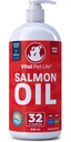 Laksolje for hunder og katter - Sunn hud & Coat, Fiskeolje, Omega 3 EPA DHA, Flytende mattilskudd for kjæledyr, Alt naturlig, støtter felles & bein helse, Naturlig allergi og inflammasjonsforsvar, 32 oz