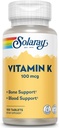 SOLARAY vitamin K-1 100mcg | Sunn Bone struktur, blod Clotting, proteinsyntese støtte | Ikke-GMO, Vegan & Lab verifisert | 100 tabletter