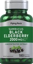 Piping Rock Elderberry Capsules | 2000 mg | 180 piller | Sambucus Herbal ekstrakt Supplement | Konsentrert ekstrakt | Ikke-GMO, Glutenfri