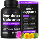 NutraChamps Liver Cleanse Detox & Repair Formula, 20+ Urter: Melk Thistle Extract med Silymarin, Artichoke, Dandelion, Chicory Root Powder, Liver Support Piller Supplement, 60 Kapsler