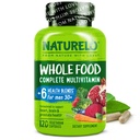 NATURELO Hele mat Multivitamin for menn 50 + - med vitaminer, mineraler, organiske urteekstrakter - Vegan vegetarian - for energi, hjerne, hjerte og øye helse - 120 kapsler