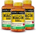 MASON NATURAL Niacin 500 mg Flush-fri, støtter hjertehelse, nervesystem og energiproduksjon, 60 kapsler, pakke med 3