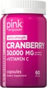PINK Cranberry piller for kvinner | 60 kapsler | Plus Vitamin C | Ikke-GMO & Glutenfri Extract Supplement | Støtter urinveien Tract Health