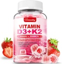 Vitamin D3 K2 Supplement for voksne - Vitamin D3 5000 IU + K2 200 MG - VIT D3 K2 Gummies med kalsium 600 mg Magnesium Sink & vitamin C for kvinner - støtter B0ne, Muscle Immune