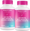 Pink Stork Myo-Inositol & D-Chiro Inositol Supplement - Hormonell balanse for kvinner - Ovarian støtte - 40:1 Forhold - Fertilitetstilskudd for kvinner - 180 Kapsler, 2 måneders forsyning