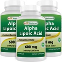 Best Naturals Alpha Lipoic Acid 600 mg 60 kapsler - ALA Kraftig antioksidant (60 greve (pakke på 3))