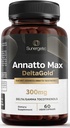 Sunergetic Premium Annatto Tocotrienol Supplement - med DeltaGold - Tocotrienols Vitamin E 300 mg - støtter lever, immun- og hjertehelse - Delta + Gamma Tokotrienols (60 flytende kapsler)