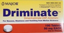 Major Driminat® Dimenhydrinat 50 mg 100 Ct for kvalme, svimmelhet og merksomhet fra bevegelsessykhet