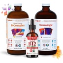 LIQUIDHEALTH Voksen Focus & Energi Flytende Vitamin Bundle med Mega Energy B-Complex, USDA Organic Methyl B12 Drops, nevrologisk nootropisk Focus Supplement - Øk energi, Mood - USA laget, Vegan, Ikke-GMO
