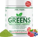 The Feel Good Super Greens Powder - Økologisk Grønn Juice, Hvit Grass Ingen Tillagt Sukker, Spirulina, Klorella, Probiotika, Digestive Enzyme, Antioksidant Rich, Immunitet Boost Green Superfood, 35 SVG, Daglig