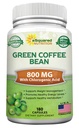 aSquared ernæring naturlig grønne kaffebønner formel-180 kapsler-maks styrke GCA antioksidant rensing for ren vekttap, 800 mg per pille-klorogensyre-1600mg daglig supplement, sunn fettforbrenner