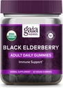 Gaia urter Svart Elderbær Voksen Daglige Gummies - Delicious Immune Support Supplement - laget med sertifisert organisk svart eldrebær for immunsystem støtte, 40 Gummies (20-dagers forsyning)