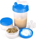 16oz Protein Shaker Flaske med Shaker Ball og 2 lagrings Jars | BPA-fri plastkopp med klar måleskala | Perfekt for proteinblandinger og piller | Bærbar pre-Workout drikkekopp(Blue)