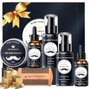Skjeggvekstsett - 7 stk Kit, Inkluderer vask, olje, balsam, Balm, Comb, Gavebokssett for menn