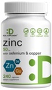 Deal Supplement Sink 50mg med Selen + Kobber, 240 kapsler, 8 måneders forsyning, 3 i 1 Mineral Formula, Sink Picolinate Complex Supplement, støtter sunn immunsystem for voksne og barn