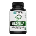 Zhou Chlorella Tabletter - Klorella Supplement, Klorophyll vitaminer, ren grønn algae Superfood, næringsrik super mat piller, knust celle vegg - 120 vegan tabletter