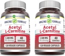 Amazing Formler Acetyl L-Carnitine 1500 Mg Per Serving Veggie Capsules Supplement | Ikke-GMO | Glutenfri | laget i USA | Egnet for vegetarianere (120 Count) | Pakke med 2