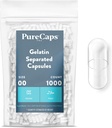 PureCaps USA - Tomme Gelatin Capsules Størrelse 00 enhver 1000 Separerte piller Certifisert ® SLS, Gluten, Preservativ Gratis