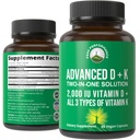 Peak ytelse avansert vitamin D 2000 IU med alle 3 typer vitamin K vitamin D3 og vitamin K2, K1, MK-7 (MK7), MK4 kosttilskudd. 60 små og enkle å svelge grønnsaker piller (2000 IU)