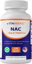Vitamatic NAC Supplement N-Acetyl-L-Cysteine (NAC) med Melke Thistle 50:1 Extract - støtter immune, respirasjon, lever helse, 1200 mg per servering, 120 Veg Kapsler