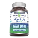 Amazing Formulas K2 Menaq7 MK7 Supplement | 100 Mcg | Veggie kapsler | Ikke-GMO | Glutenfri | laget i USA (1 Pack, 120 greve)