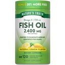 Naturens sannhet fiskolje 2400mg | 120 Hurtigutgivelse Softgels | 720 mg Omega 3 | Burpless sitron flavor piller | Ikke-GMO & Glutenfri Supplement