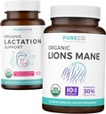 Lactation Support & Lions Mane (1-måneders forsyning) Mothers Mind Bundle of Organic Lactation Support - Bistand til sykepleie mødre (60 kapsler) & organiske Lions Mane Mushroom 10:1 ekstrakt (60 Capules)