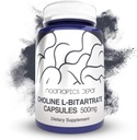 Choline L-Bitartrat Kapsler 500mg (180 greve) | Choline Supplement | støtter kognitiv funksjon, mental ytelse og fysisk utholdenhet