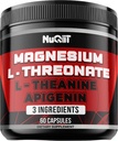 Magnesium L-treonat, L-theanin, Apigenin Supplement - 60 kapsler - Imponerende fordeler for konsentrasjon, behagelig sinn og hjerne helse - 10% Elemental Magnesium
