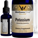 WellnessOne Ionic Kalium Supplement - Kalium Kloride Drops for rask absorpsjon - Økt immunsystem & Muskelfunksjon - USA Testet, Vegan, Ikke-GMO, Glutenfri, Uslavored, 1.67 fl oz